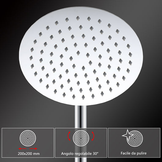 Colonne doccia cromo, soffione doccia rotondo da 20cm acciaio inox, miscelatore termostatico doccia tondo antiscottature