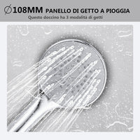 Kit doccia con miscelatore termostatico, soffione rotondo da 20cm, doccetta tonda 23x10.8cm, colonna doccia regolabile 75-125cm, cromo