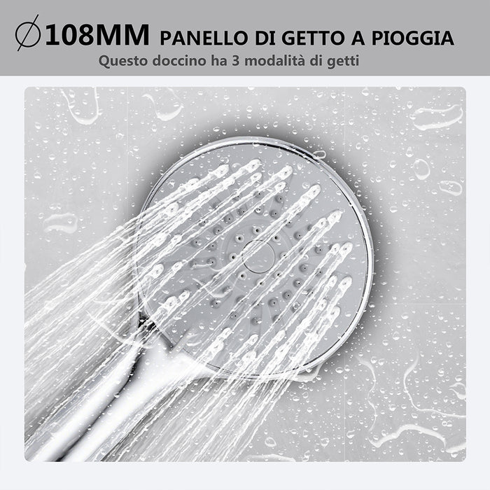 Kit doccia con miscelatore termostatico, soffione rotondo da 20cm, doccetta tonda 23x10.8cm, colonna doccia regolabile 75-125cm, cromo