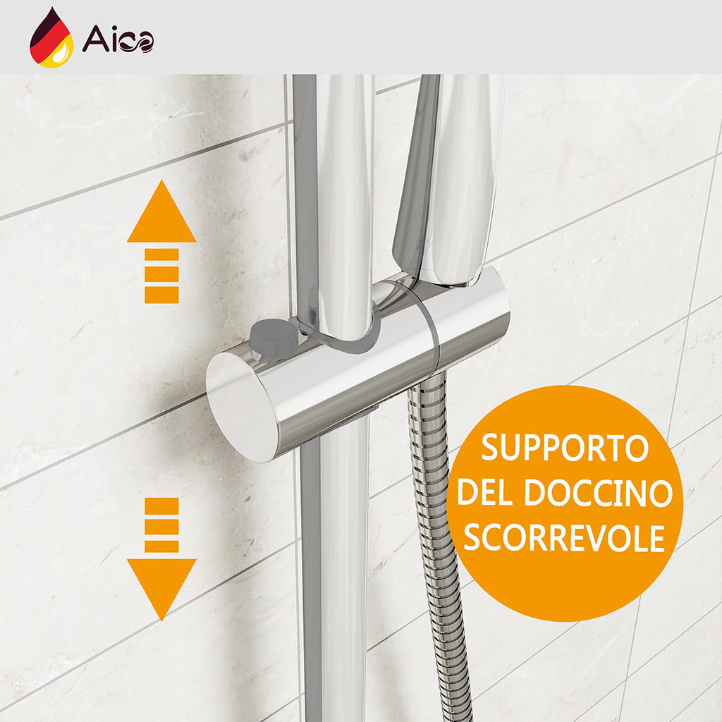 Grande soffione doccia inox 25x25cm, miscelatore termostatico doccia rotondo 280x40mm, cromo