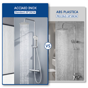 AICA ITALY Sistema Doccia con Miscelatore Termostatico a 38℃, Soffione Doccia Tondo in Acciaio Inox Altezza Regolabile 80-116cm Cromo