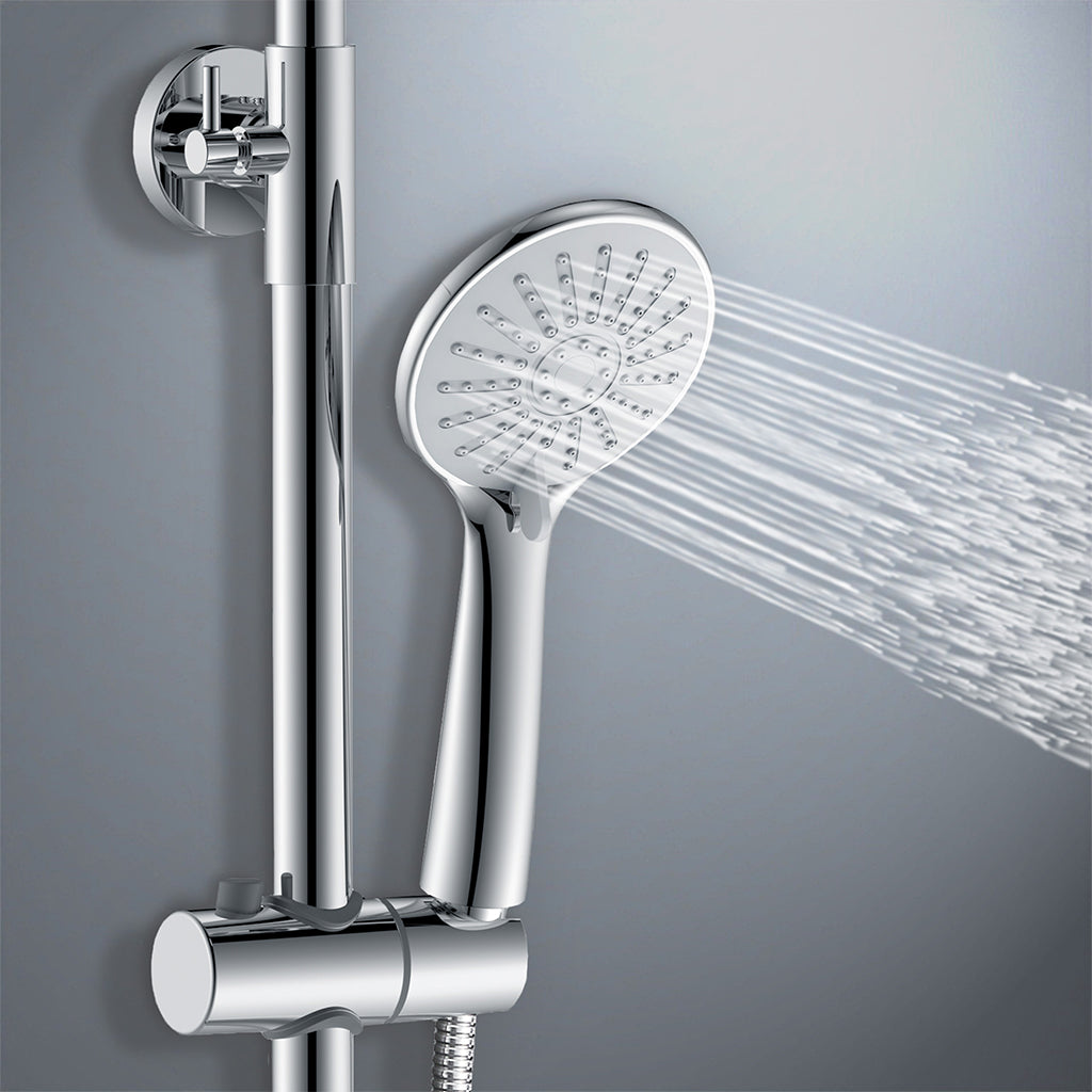 AICA ITALY Sistema Doccia con Miscelatore Termostatico a 38℃, Soffione Doccia Tondo in Acciaio Inox Altezza Regolabile 80-116cm Cromo