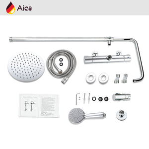 Colonna doccia con miscelatore termostatico, soffione doccia rotondo rotante 360°, cromo