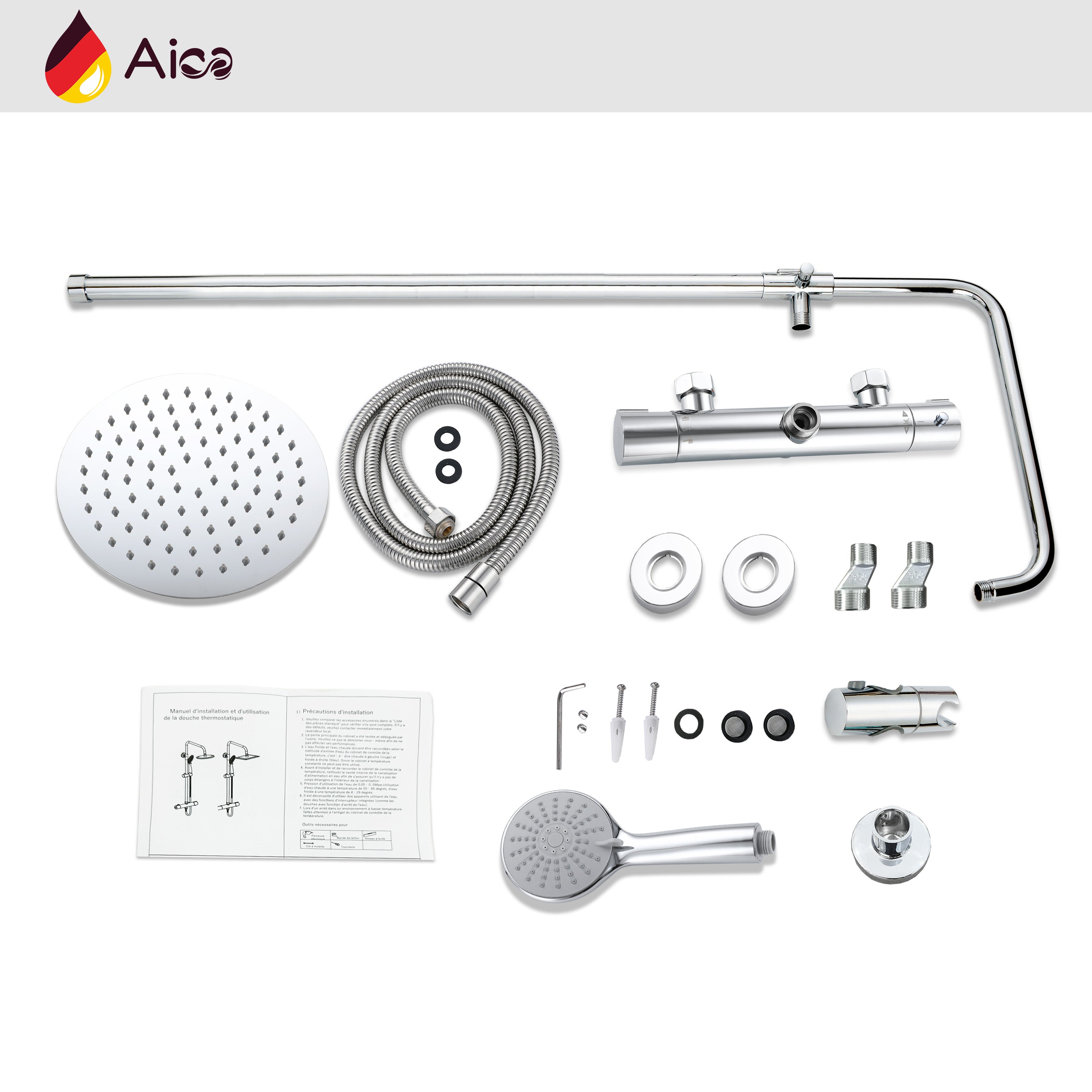 Colonna doccia con miscelatore termostatico, soffione doccia rotondo rotante 360°, cromo