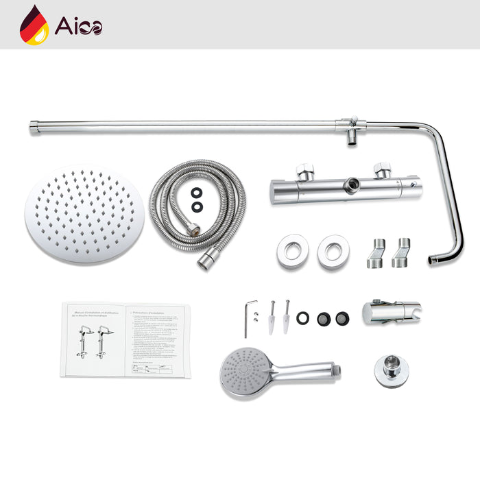 Colonna doccia con miscelatore termostatico, soffione doccia rotondo rotante 360°, cromo