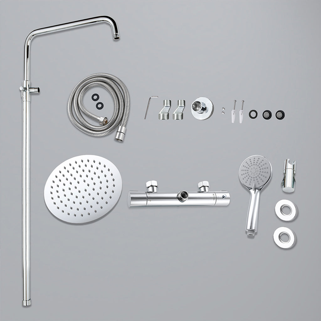 colonna doccia rotonda completo di miscelatore termostatico cilindro, soffione rotondo 20x20cm, cromo