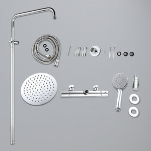 colonna doccia rotonda completo di miscelatore termostatico cilindro, soffione rotondo 20x20cm, cromo