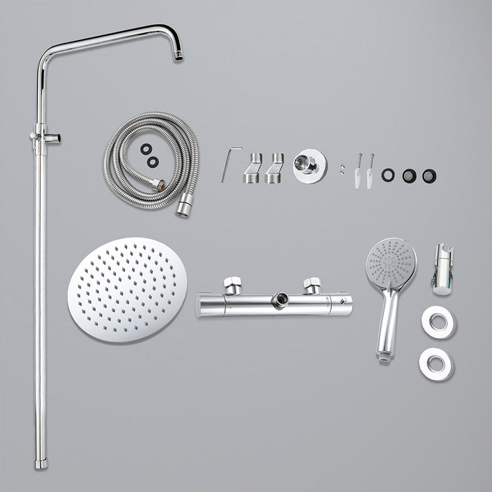 colonna doccia rotonda completo di miscelatore termostatico cilindro, soffione rotondo 20x20cm, cromo