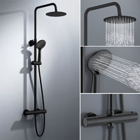 colonna doccia rotonda completo di miscelatore termostatico cilindro, soffione rotondo 20x20cm, nero