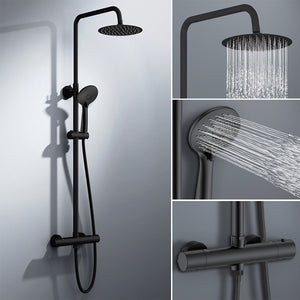 colonna doccia rotonda completo di miscelatore termostatico cilindro, soffione rotondo 20x20cm, nero