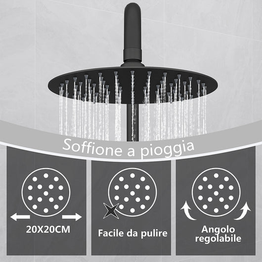 AICA Colonna Doccia con Miscelatore Termostatico, Set Doccia con Soffione Tondo 20cm e 108mm Doccetta Nero