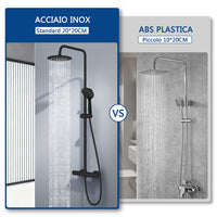 colonna doccia rotonda completo di miscelatore termostatico cilindro, soffione rotondo 20x20cm, nero