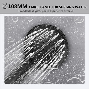 Kit doccia con miscelatore termostatico, soffione rotondo da 20cm, doccetta tonda 23x10.8cm, colonna doccia regolabile 75-125cm, nero