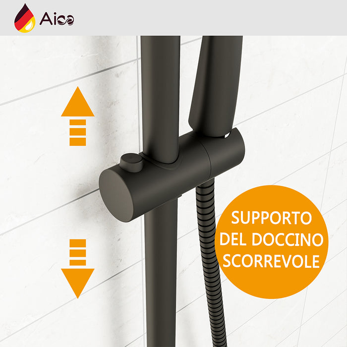 Colonna doccia con miscelatore termostatico, doccino rotondo 230x108mm con 3 modalità di getti, nero