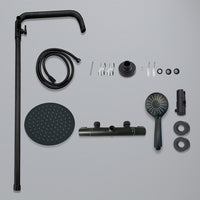 colonna doccia rotonda completo di miscelatore termostatico cilindro, soffione rotondo 20x20cm, nero