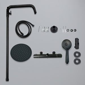 colonna doccia rotonda completo di miscelatore termostatico cilindro, soffione rotondo 20x20cm, nero