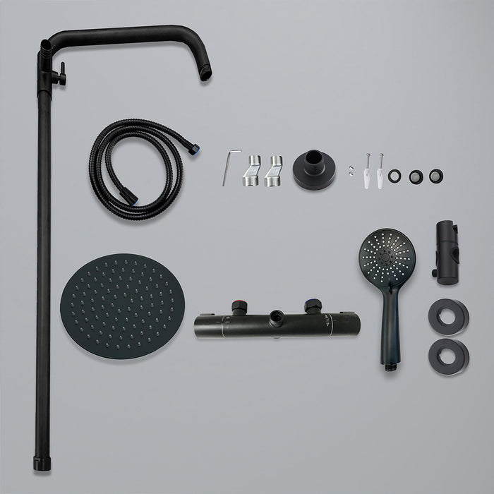 colonna doccia rotonda completo di miscelatore termostatico cilindro, soffione rotondo 20x20cm, nero