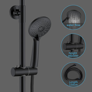 AICA Colonna doccia a ponte con soffione circolare 20x20cm, sistema doccia con miscelatore, nero opaco