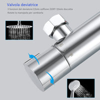 Colonna doccia termostatico finitura cromata, cartuccia in ottone, materiale inox AISI 304, rubinetteria bagno moderna