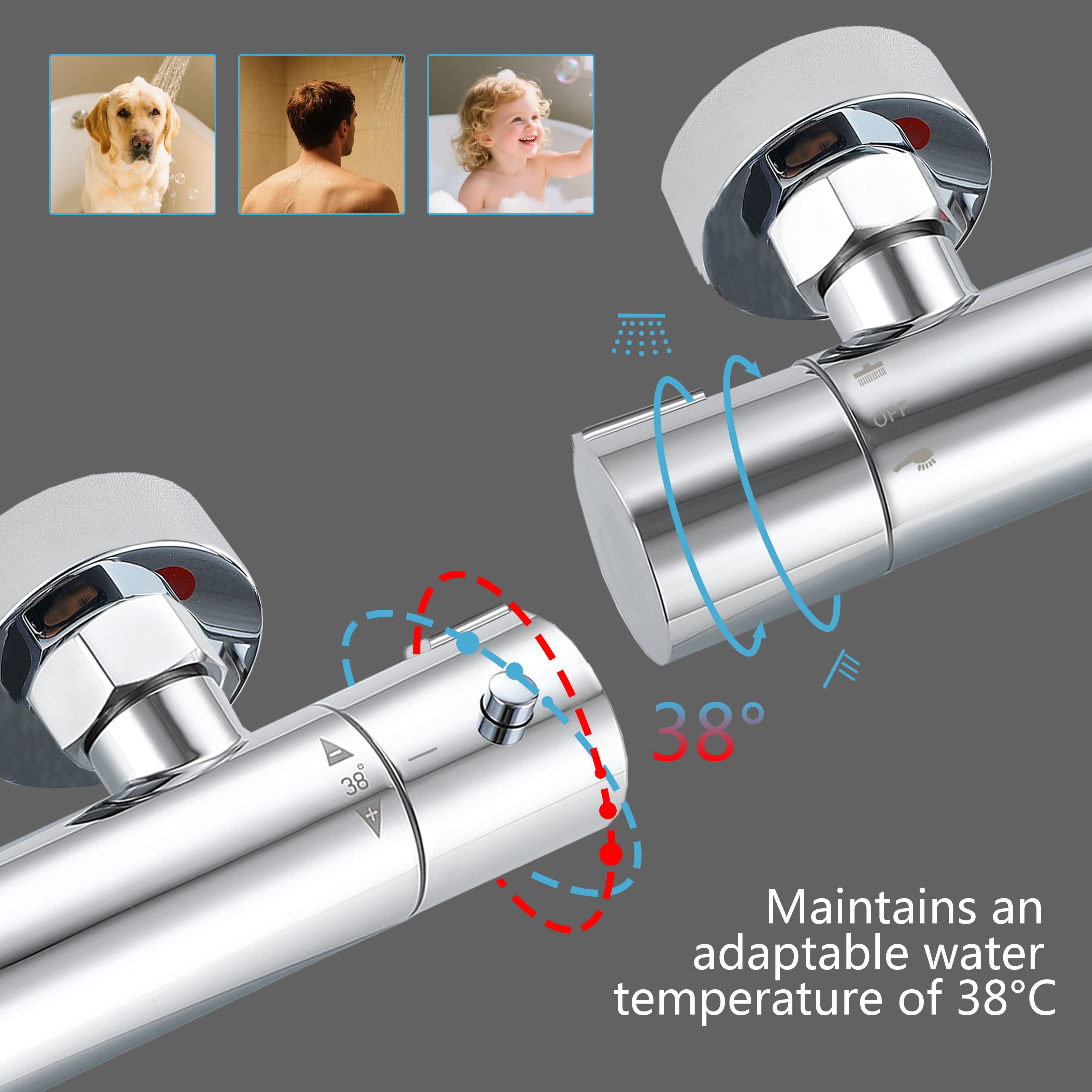 AICA Colonna doccia a ponte con soffione quadrato 20x20cm, sistema doccia con miscelatore, cromato lucido