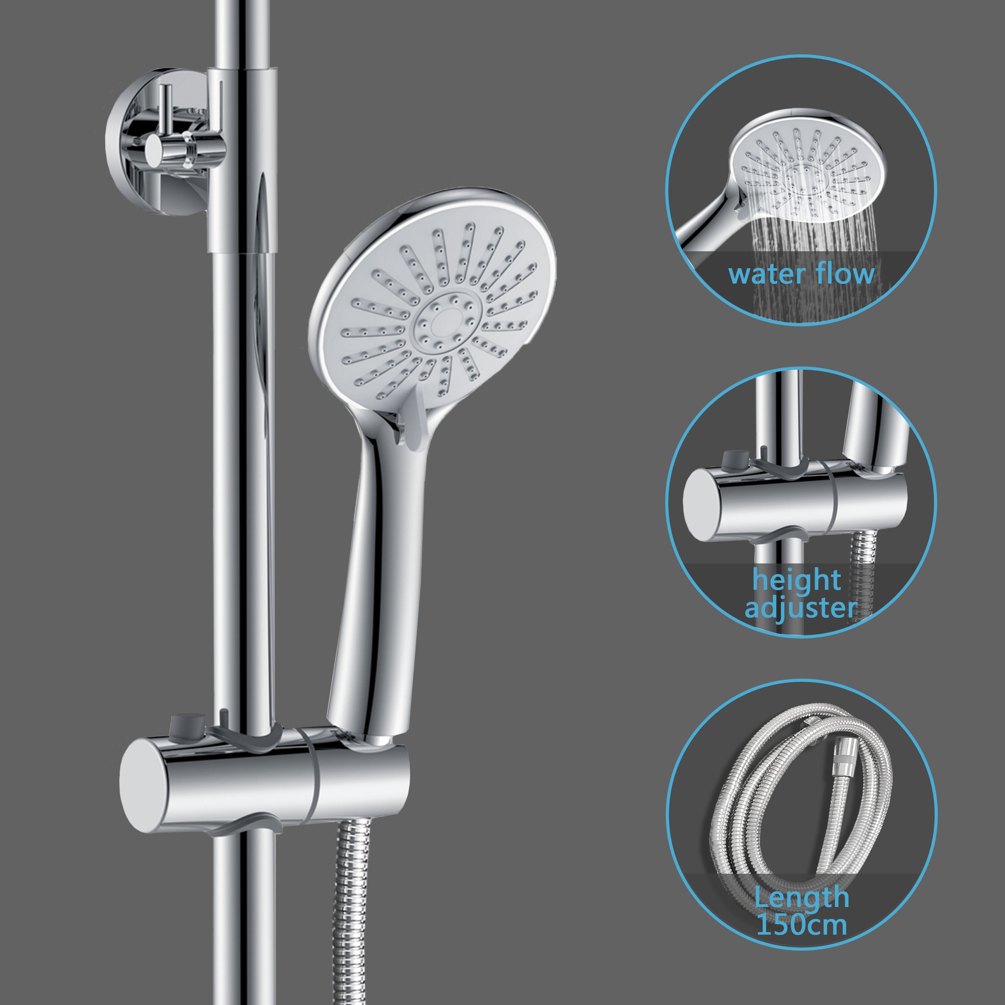 AICA Colonna doccia a ponte con soffione circolare 20x20cm, sistema doccia con miscelatore, cromato lucido