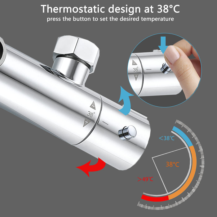 AICA Colonna doccia a ponte con soffione quadrato 20x20cm, sistema doccia con miscelatore, cromato lucido