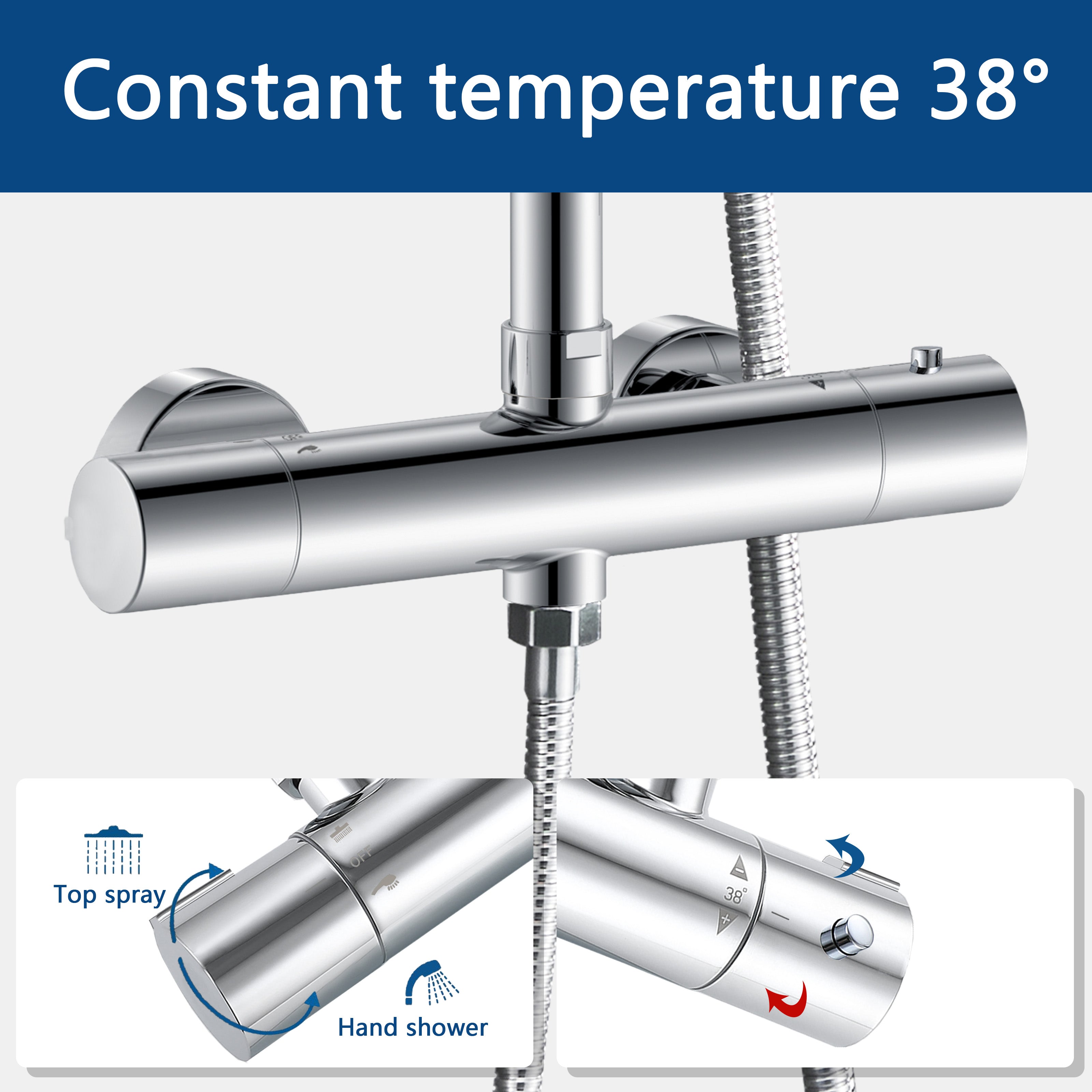 AICA Colonna doccia con miscelatore termostatico, rubinetto doccia cilindro 28x4cm, soffione doccia rotondo 25x25cm in acciaio inox cromato