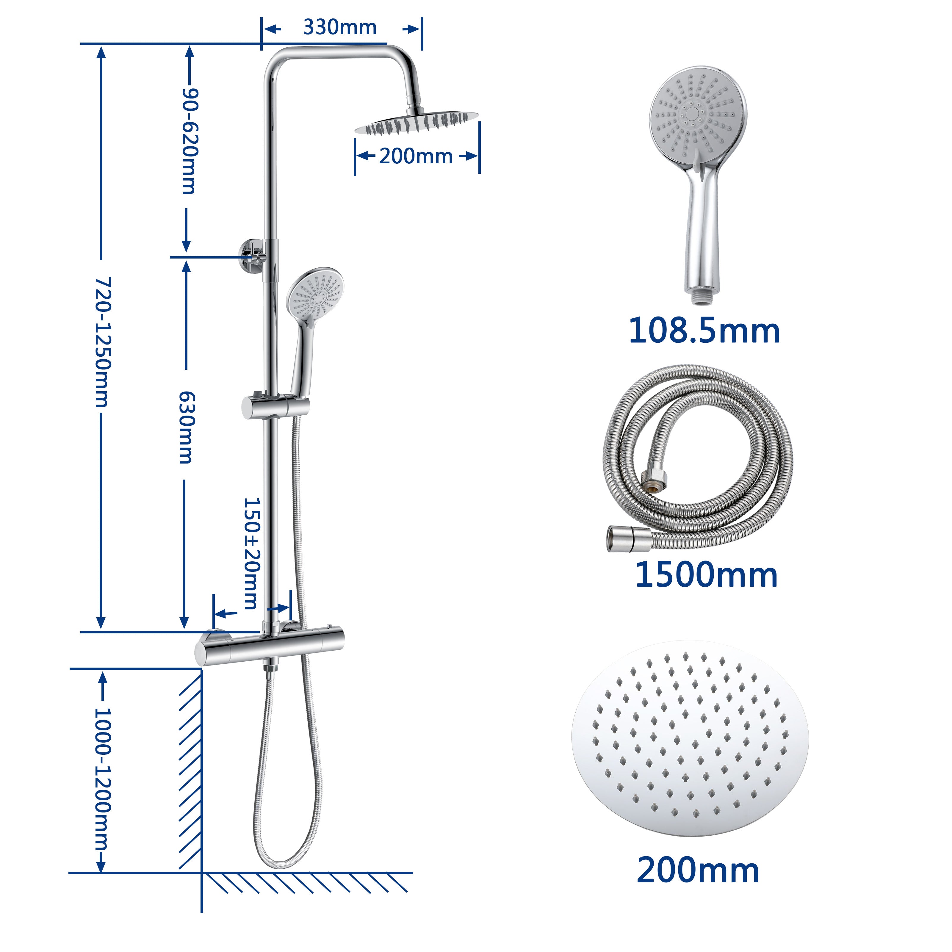 Colonna doccia termostatico finitura cromata, cartuccia in ottone, materiale inox AISI 304, rubinetteria bagno moderna