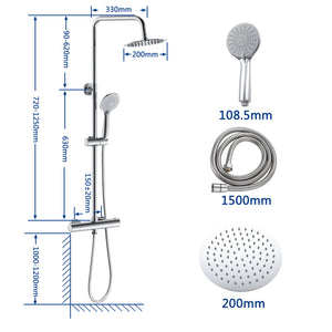 Colonna doccia termostatico finitura cromata, cartuccia in ottone, materiale inox AISI 304, rubinetteria bagno moderna
