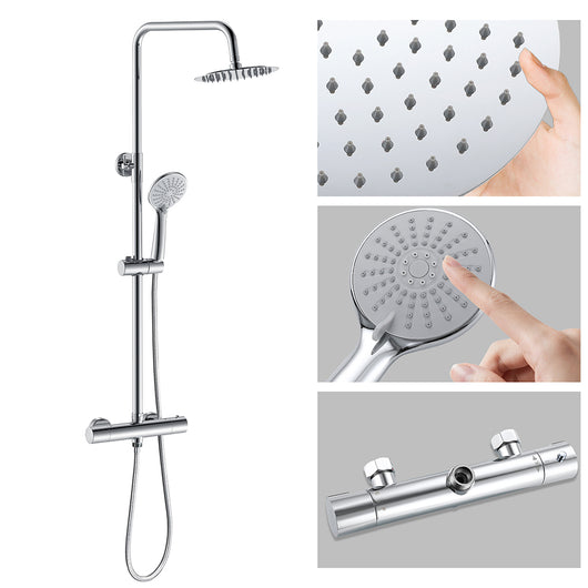 AICA ITALY Colonna Doccia Idromassaggio, Colonna per Doccia con Miscelatore Termostatico, 25x25cm Grande Soffione Doccia a Pioggia, Cromo