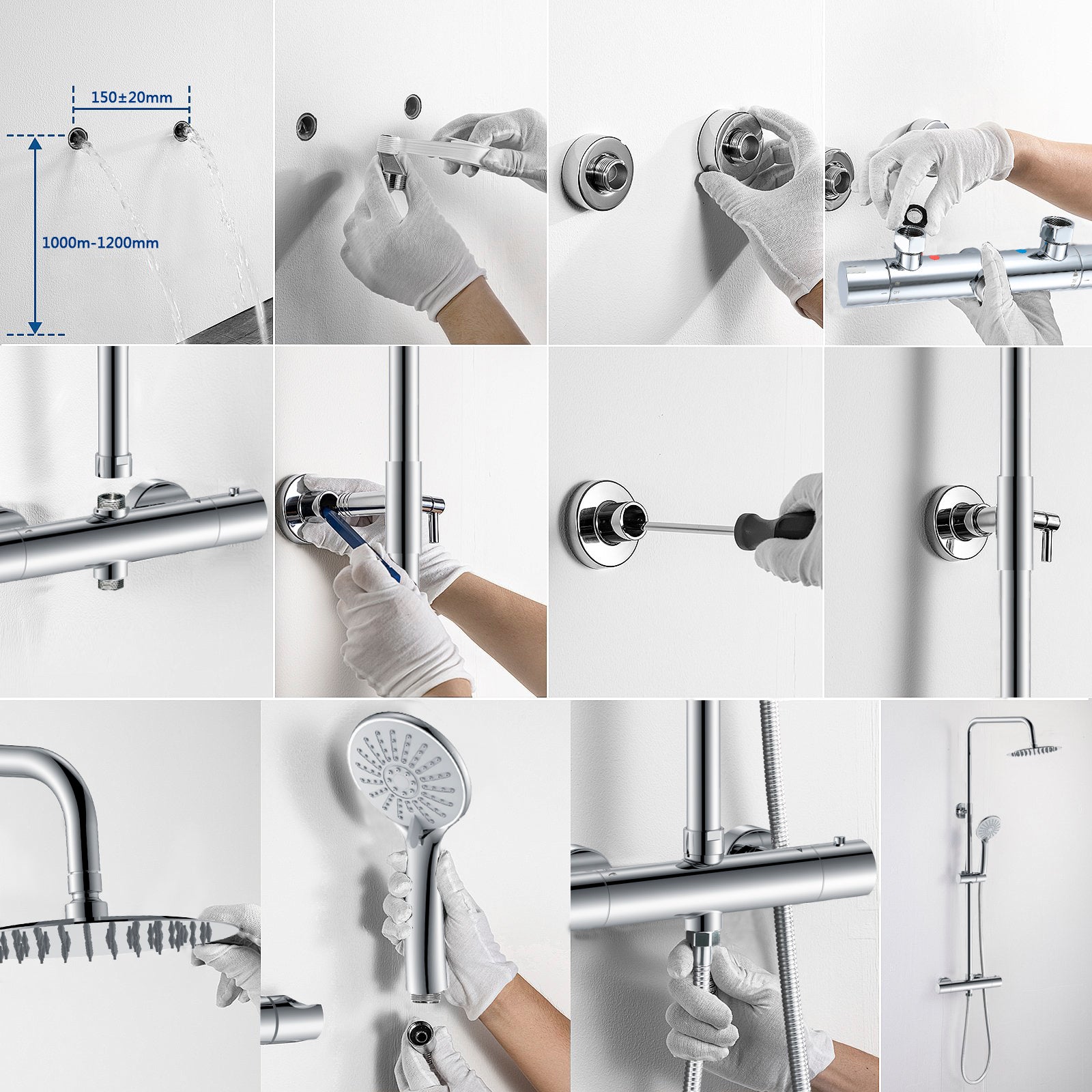 AICA Colonna doccia con miscelatore termostatico, rubinetto doccia cilindro 28x4cm, soffione doccia rotondo 25x25cm in acciaio inox cromato