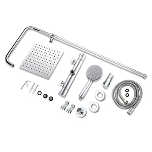 AICA Colonna doccia a ponte con soffione quadrato 20x20cm, sistema doccia con miscelatore, cromato lucido