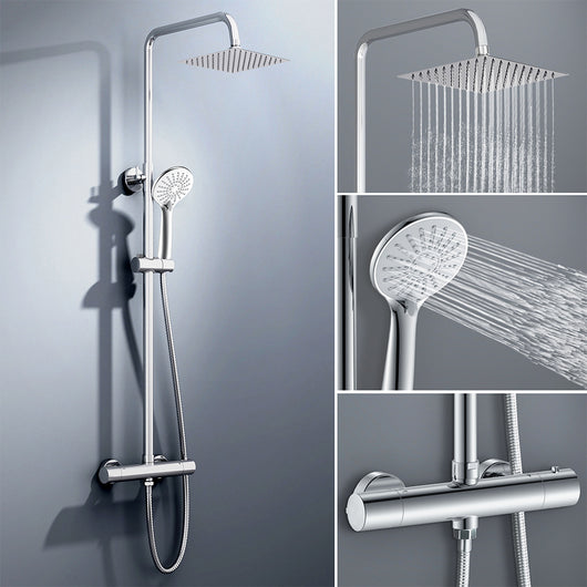 AICA ITALY Sistema Doccia con Miscelatore Termostatico a 38℃, Soffione Doccia Quadrato in Acciaio Inox Altezza Regolabile 80-116cm Cromo