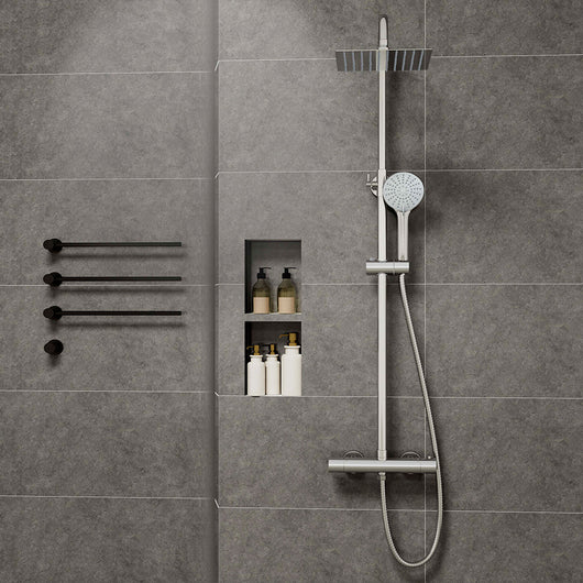 Colonne doccia cromo, soffione doccia quadrato 20x20cm acciaio inox, miscelatore termostatico doccia tondo antiscottature