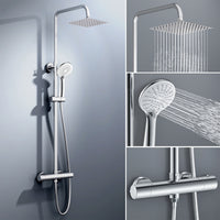 colonna doccia rotonda completo di miscelatore termostatico cilindro, soffione quadrato 20x20cm, cromo