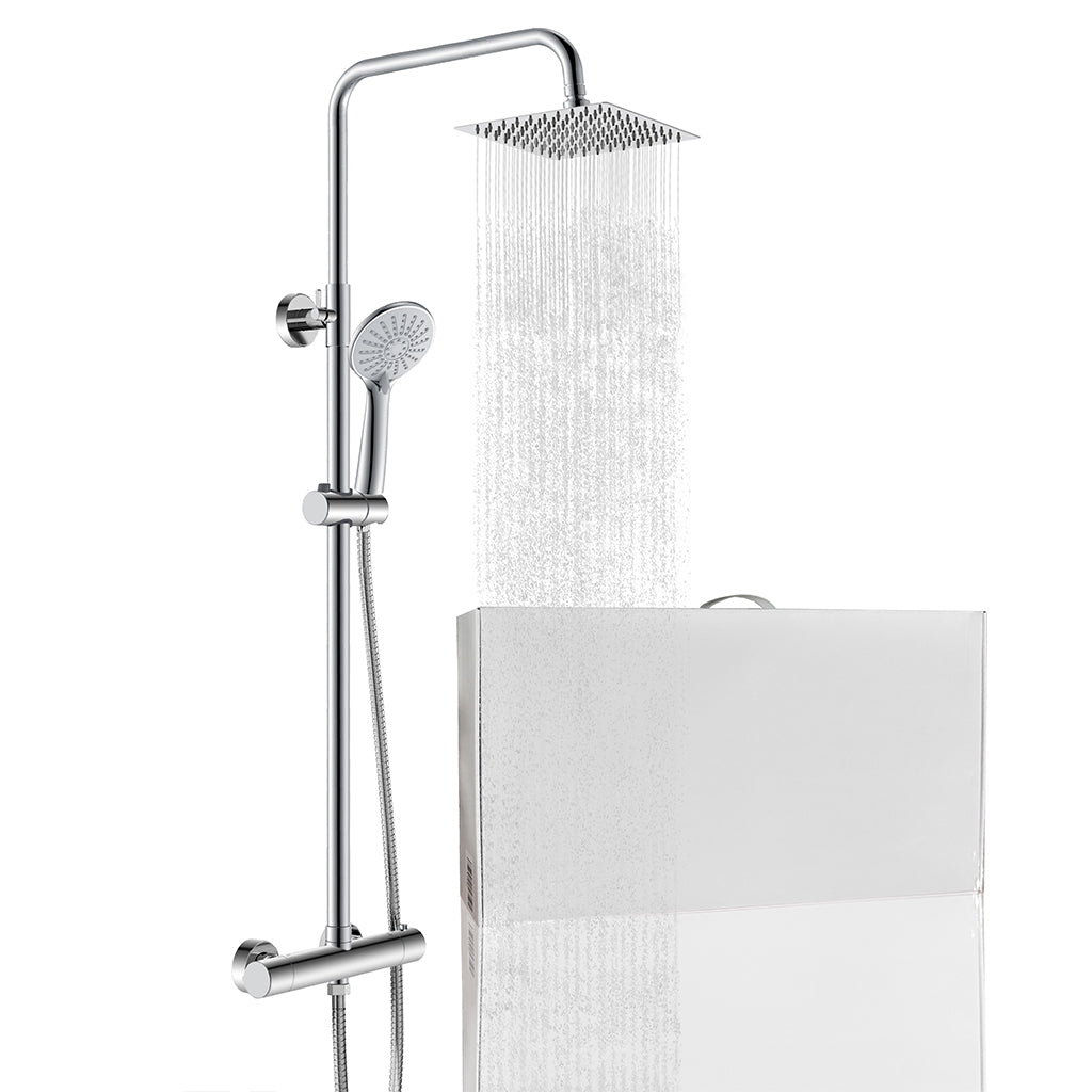 Colonna doccia con miscelatore termostatico, doccino rotondo 230x108mm con 3 modalità di getti, cromo