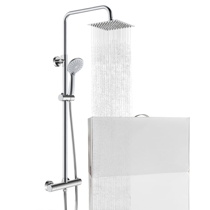 Colonna doccia con miscelatore termostatico, doccino rotondo 230x108mm con 3 modalità di getti, cromo