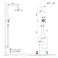 colonna doccia rotonda completo di miscelatore termostatico cilindro, soffione quadrato 20x20cm, cromo