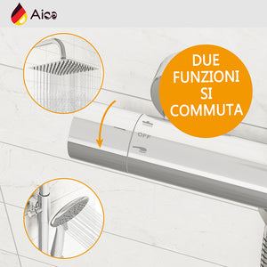 Colonna doccia con miscelatore termostatico, doccino rotondo 230x108mm con 3 modalità di getti, cromo