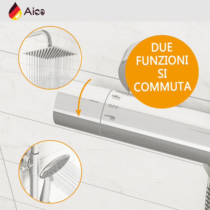 Colonna doccia con miscelatore termostatico, doccino rotondo 230x108mm con 3 modalità di getti, cromo