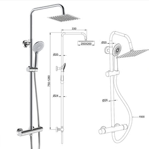 Colonna doccia con miscelatore termostatico, doccino rotondo 230x108mm con 3 modalità di getti, cromo