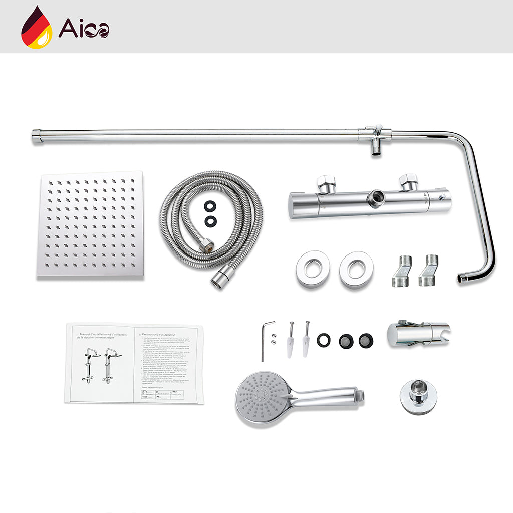 Colonna doccia con miscelatore termostatico, doccino rotondo 230x108mm con 3 modalità di getti, cromo