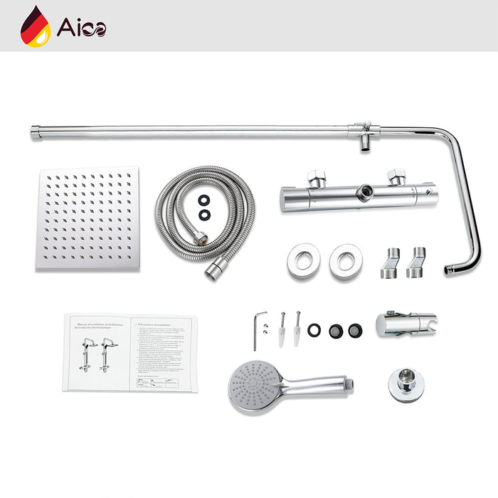 Colonna doccia con miscelatore termostatico, doccino rotondo 230x108mm con 3 modalità di getti, cromo