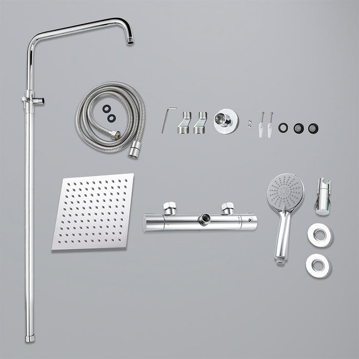 colonna doccia rotonda completo di miscelatore termostatico cilindro, soffione quadrato 20x20cm, cromo