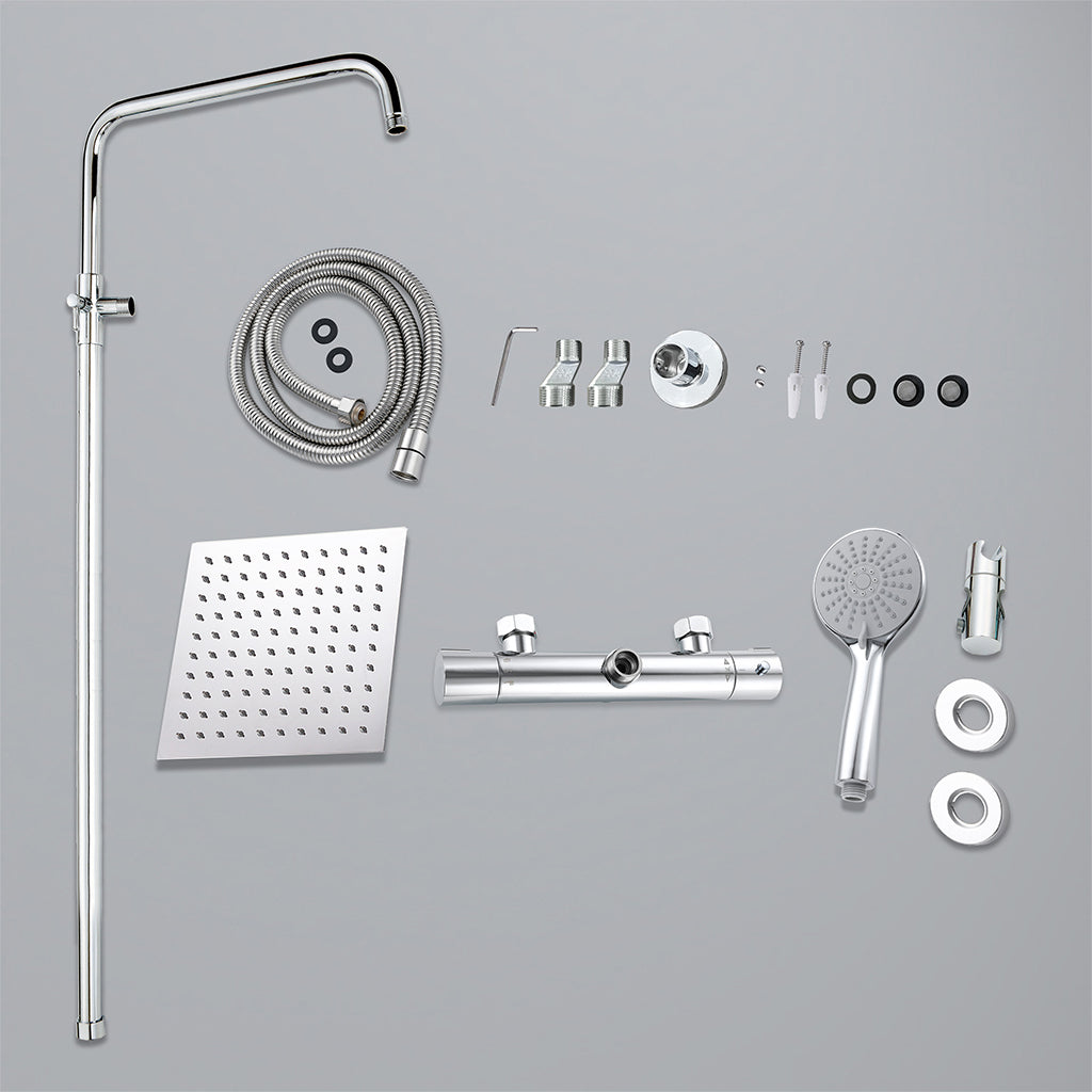 colonna doccia rotonda completo di miscelatore termostatico cilindro, soffione quadrato 20x20cm, cromo