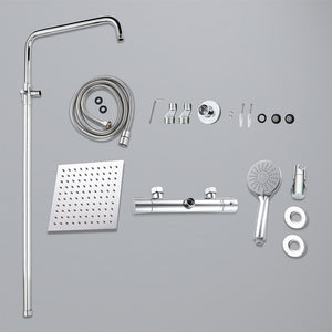 colonna doccia rotonda completo di miscelatore termostatico cilindro, soffione quadrato 20x20cm, cromo