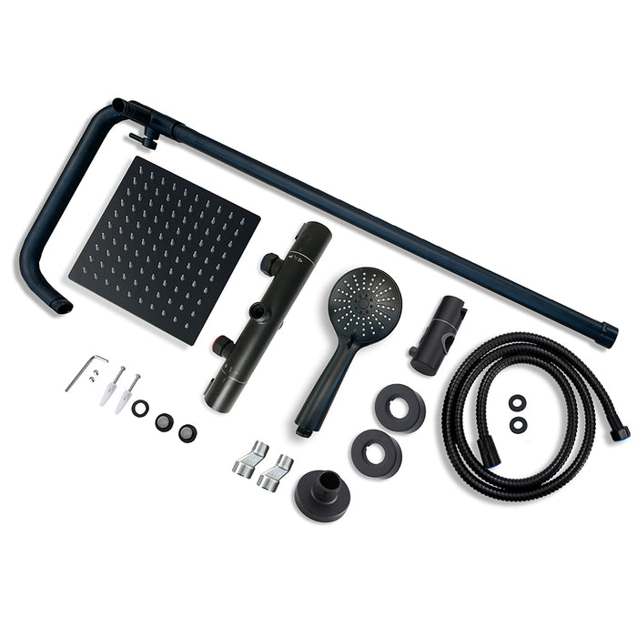 AICA Colonna doccia a ponte con soffione quadrato 20x20cm, sistema doccia con miscelatore, nero opaco