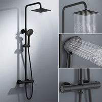 colonna doccia rotonda completo di miscelatore termostatico cilindro, soffione quadrato 20x20cm, nero