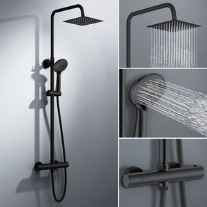 colonna doccia rotonda completo di miscelatore termostatico cilindro, soffione quadrato 20x20cm, nero