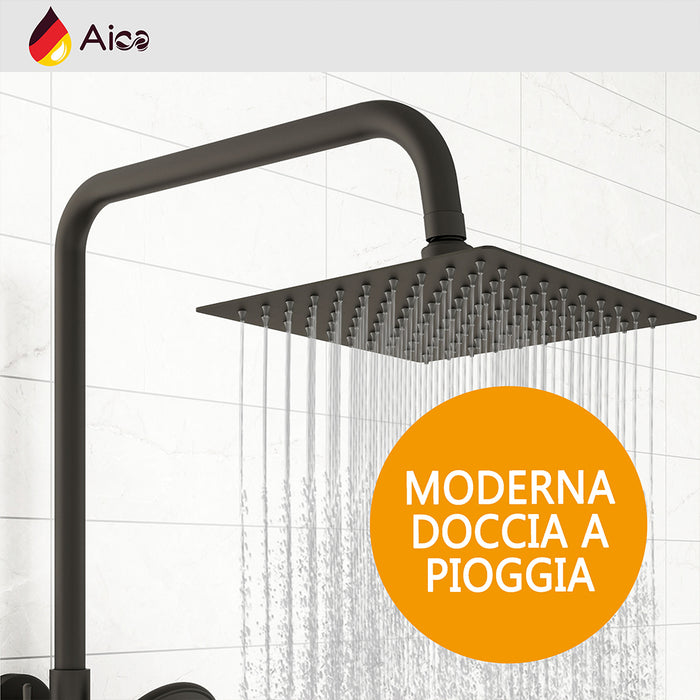 Colonna doccia con miscelatore termostatico, doccino rotondo 230x108mm con 3 modalità di getti, nero